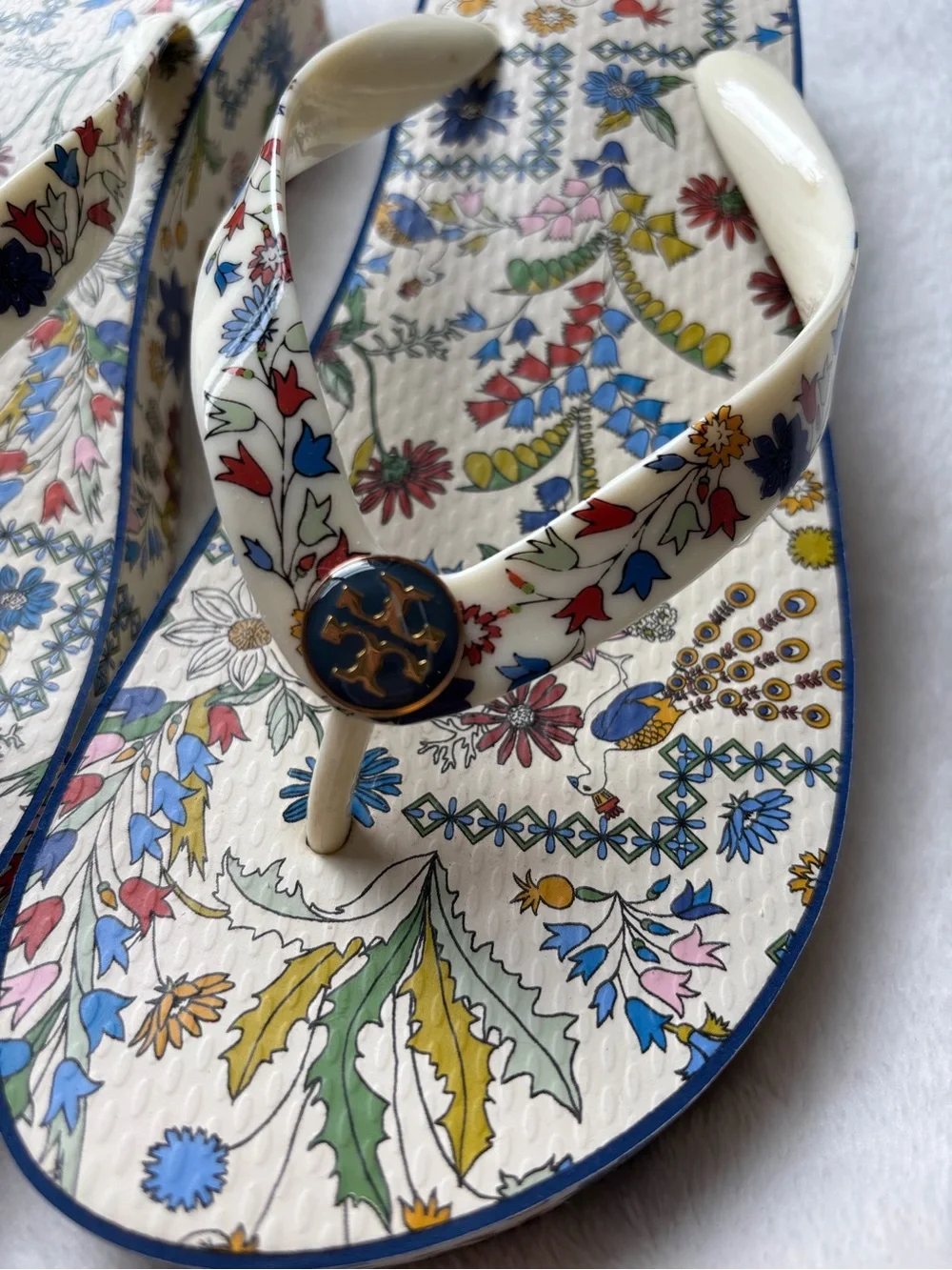 Tory Burch White Floral Platform Flip Flop Sandals
